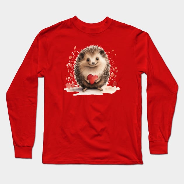 Cute Hedgehog with Love Long Sleeve T-Shirt by CunninghamWatercolors